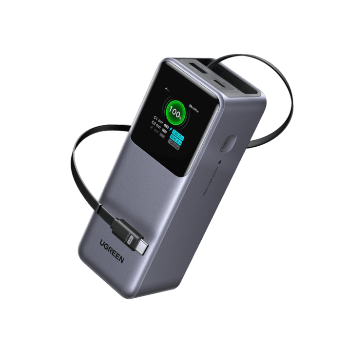 UGREEN 20000mAh 165W Nexode Smart Display Power Bank with Retractable Cable